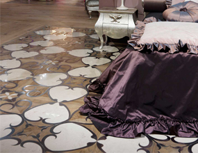 White Marble Inaly Wood Flooring With Stainless Steel