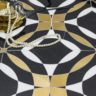 Luxury style flooring design brass inlay waterjet Mosaic Tile