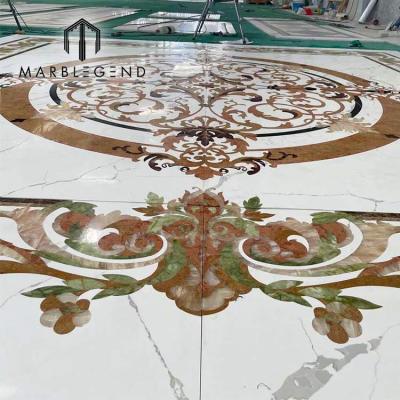 luxury villa white natural marble medallions waterjet inlay stone floor tile decor project