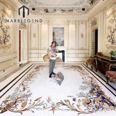 OEM Turn-key Project Solutions for Custom Luxury Villa Living Room Waterjet Marble Inlay Flooring