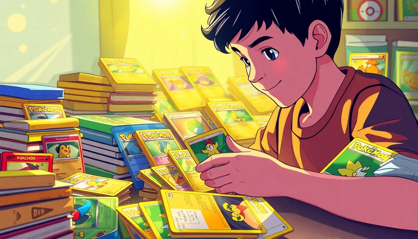 Explore a collection of vibrant Pokémon cards India, showcasing rare collectibles and booster packs organized by a young collector.