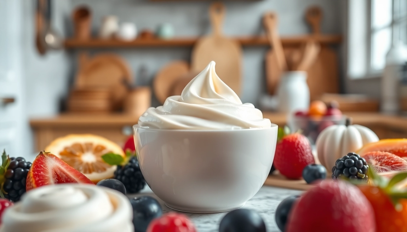 Mousse crèma mousseline op een elegante keukenaanrecht.