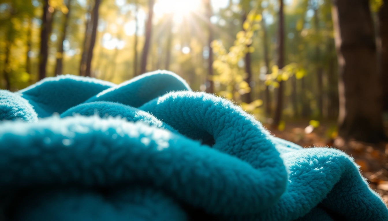 Fleece stof met rijke texturen en levendige kleuren in een buitenomgeving.