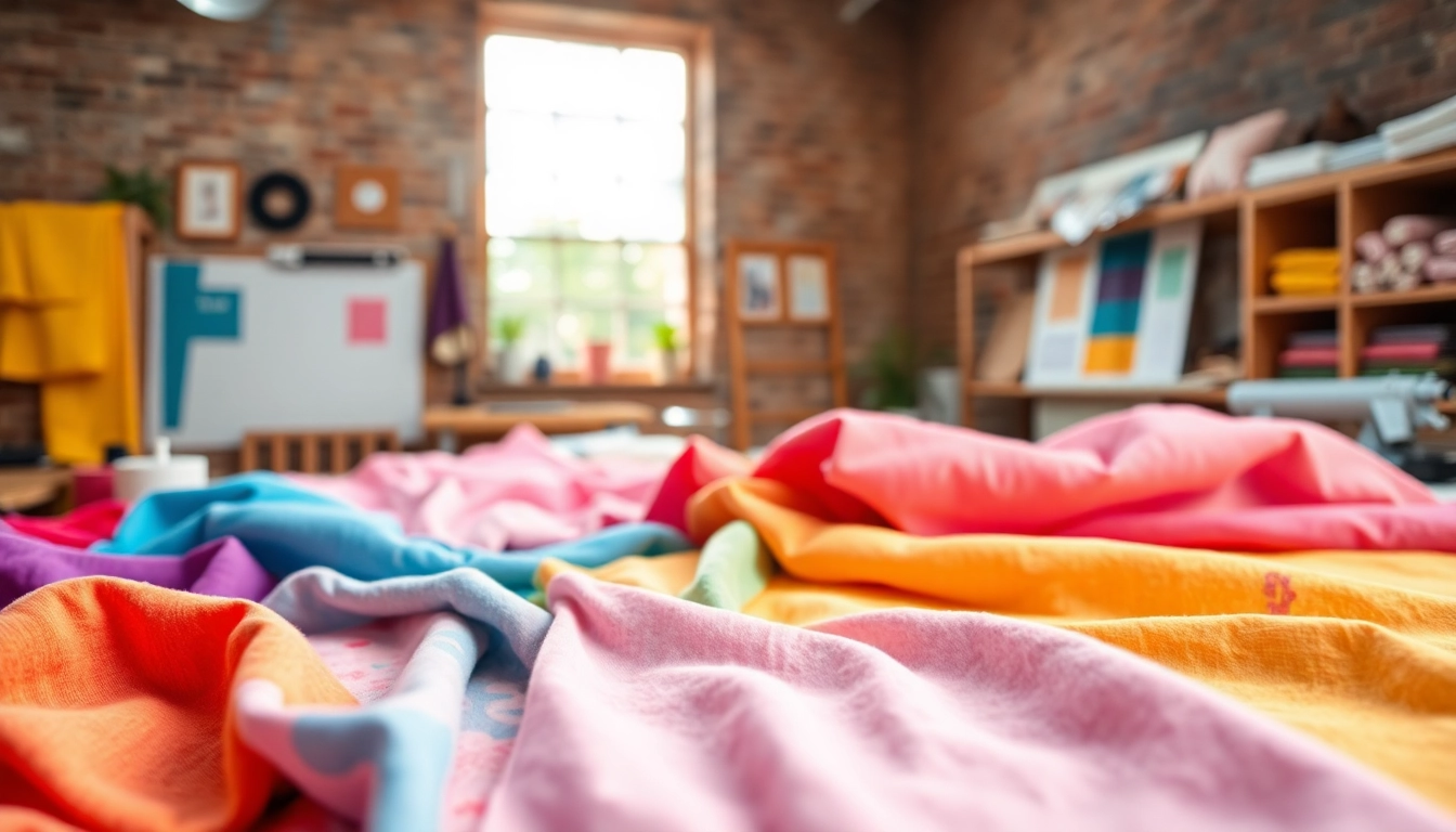 Katoen stoffen in een textielstudio met levendige kleuren en variërende texturen.
