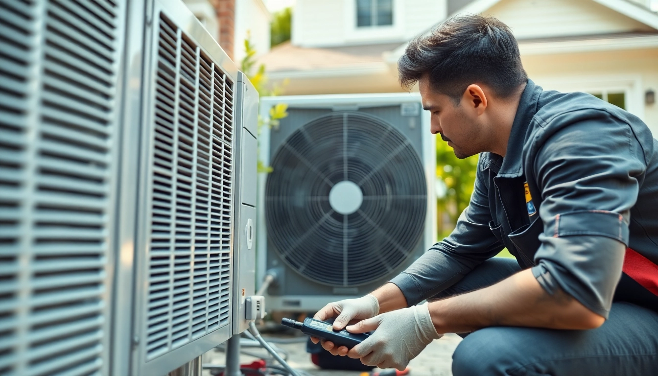 Technician performing ac repair glendale az in a residential setting with professional tools and bright lighting.