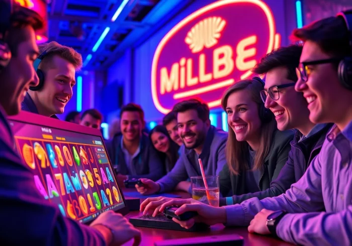 Bermain slot mild88 yang menarik dengan pemain yang antusias di lingkungan permainan online.