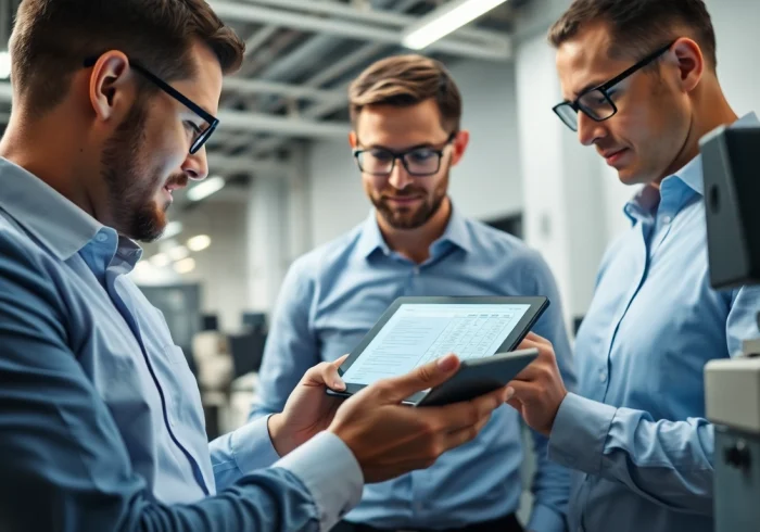 Performing Fixed Assets Verification during a professional audit with team members scanning real assets.
