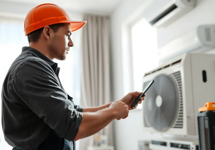 Expert handling ac repair phoenix az showcasing skill and professionalism in a bright home environment.