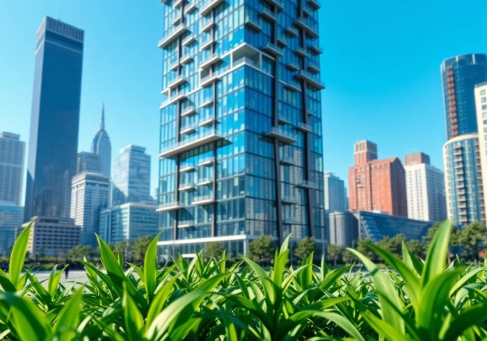 Architektur visualisierung eines modernen Gebäudes in urbaner Landschaft, detailreicher 3D-Darstellung.